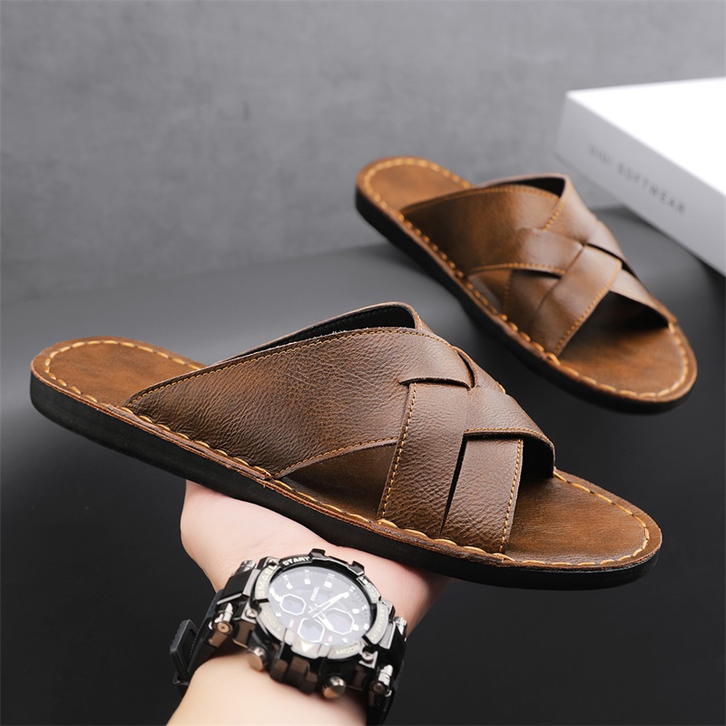 Men'S Shoes Hush Puppies - Sandálias casuais masculinas de couro genuíno,
