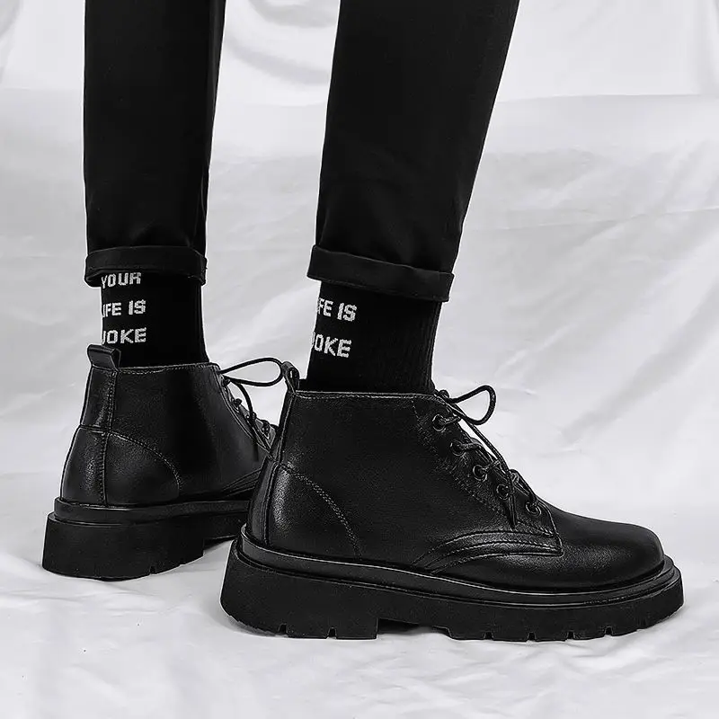 Men'S Shoes Increase Height - Botas masculinas de couro preto, cano
