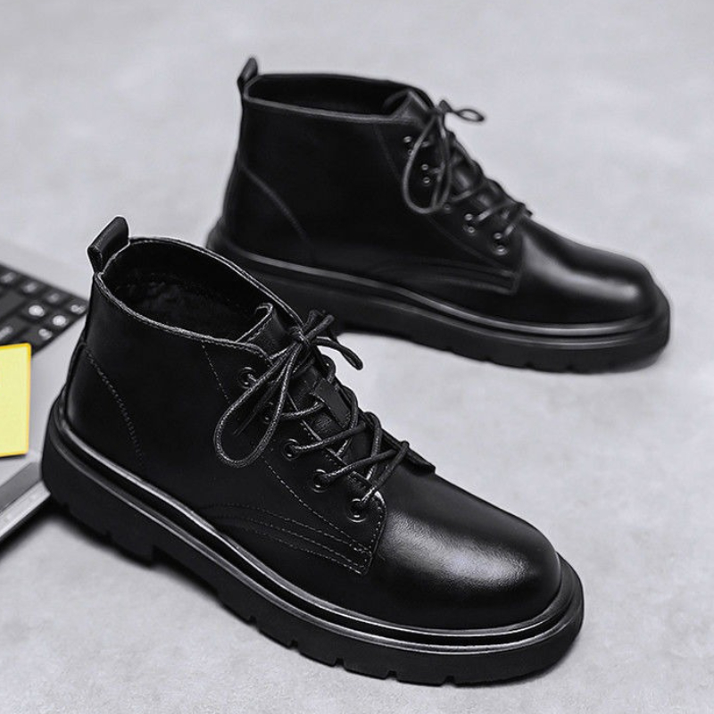 Botas masculinas de couro pret - Men'S Shoes Increase Height avaliação e preço